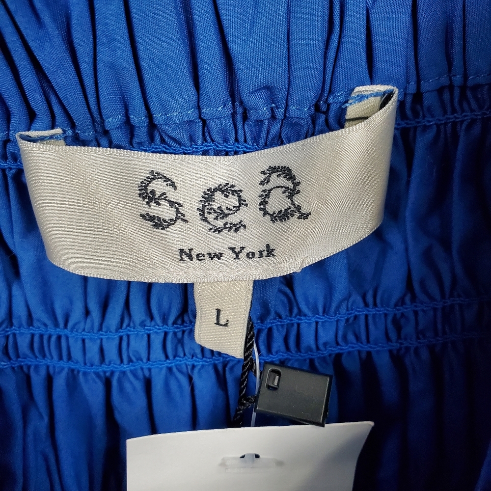 SEA New York Royal Blue Smocked Tiered Mini Skirt Size L NWT Cotton Blend - Picture 3 of 5